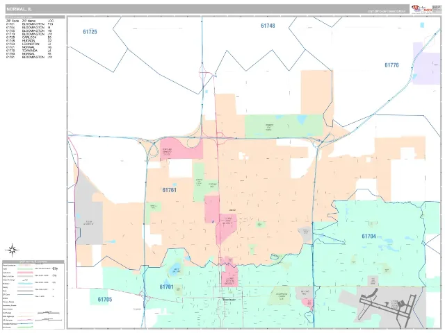 Normal, IL ZIP Code Wall Map, Classic style