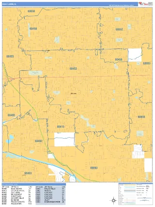 Oak Lawn, IL Business Reference style ZIP Code wall map