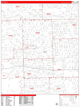 Oak Park, IL RedLine style ZIP Code wall map