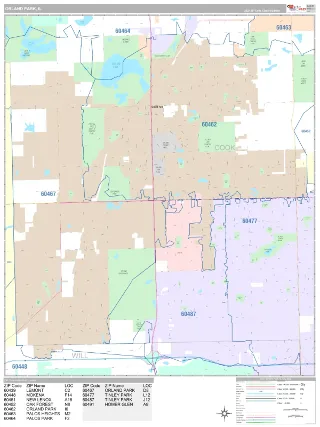 Orland Park, IL Classic style ZIP Code wall map
