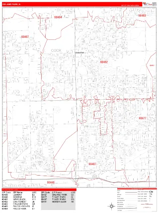 Orland Park, IL RedLine style ZIP Code wall map