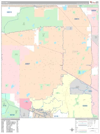 Palatine, IL Classic style ZIP Code wall map