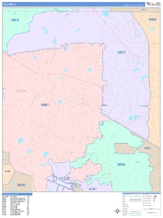 Palatine, IL ColorCast style ZIP Code wall map