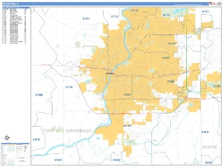 Rockford, IL Business Reference style ZIP Code wall map