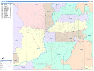 Rockford, IL ColorCast style ZIP Code wall map
