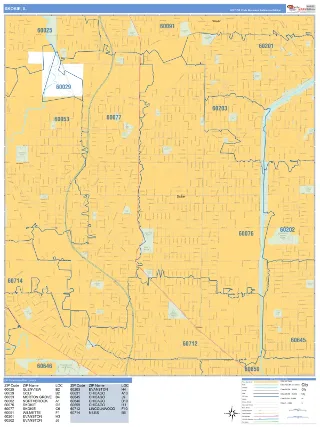 Skokie, IL Business Reference style ZIP Code wall map