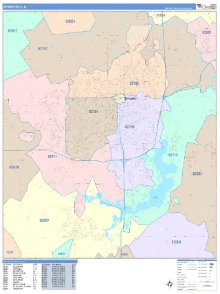 Springfield, IL ColorCast style ZIP Code wall map
