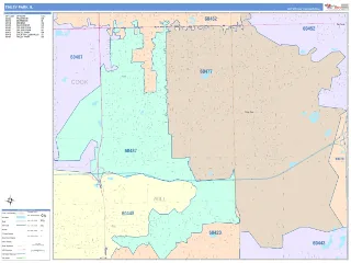Tinley Park, IL ColorCast style ZIP Code wall map