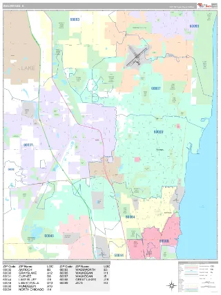 Waukegan, IL Classic style ZIP Code wall map