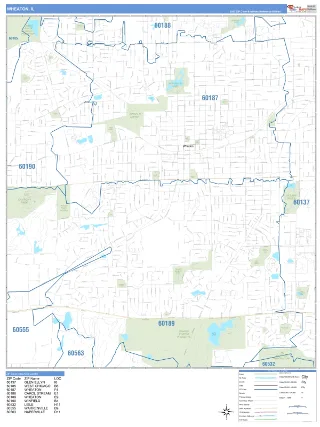 Wheaton, IL Business Reference style ZIP Code wall map