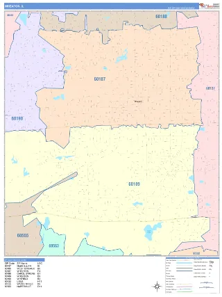 Wheaton, IL ColorCast style ZIP Code wall map