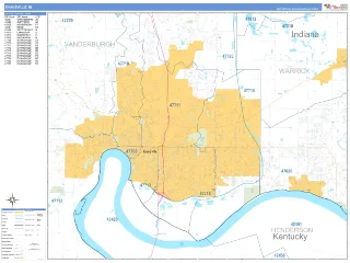 Evansville, IN Business Reference style ZIP Code wall map