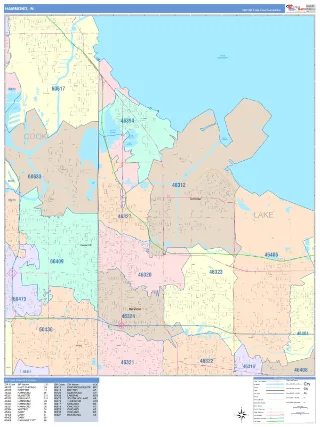 Hammond, IN ColorCast style ZIP Code wall map