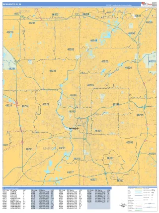 Indianapolis, IN Business Reference style ZIP Code wall map