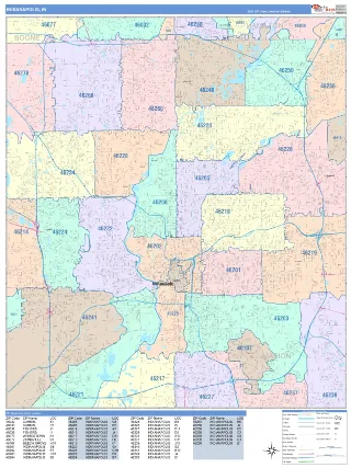 Indianapolis, IN ColorCast style ZIP Code wall map