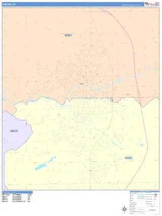 Kokomo, IN ColorCast style ZIP Code wall map