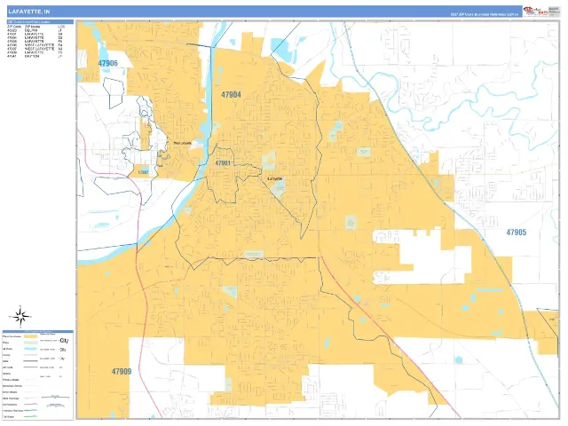 Lafayette, IN ZIP Code Wall Map, Business Reference style