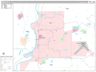 Terre Haute, IN Classic style ZIP Code wall map