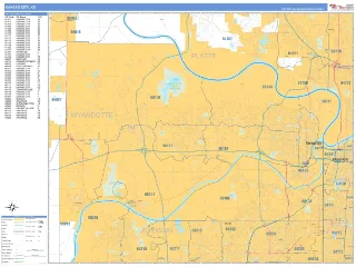 Kansas City, KS Business Reference style ZIP Code wall map