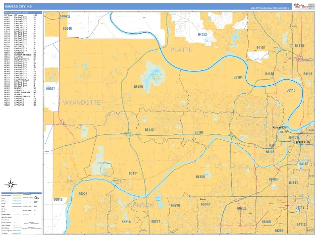 Kansas City, KS ZIP Code Wall Map, Business Reference style