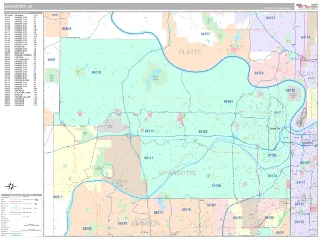 Kansas City, KS Classic style ZIP Code wall map