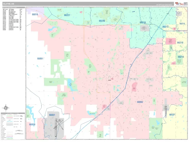 Olathe, KS ZIP Code Wall Map, Classic style