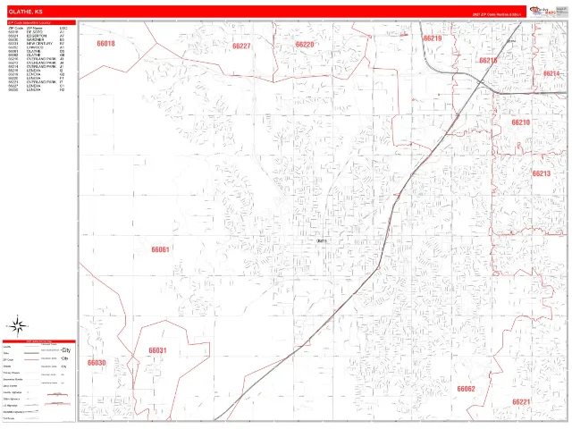 Olathe, KS ZIP Code Wall Map, RedLine style
