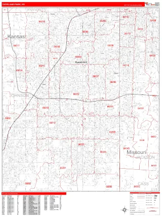 Overland Park, KS RedLine style ZIP Code wall map