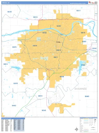 Topeka, KS Business Reference style ZIP Code wall map