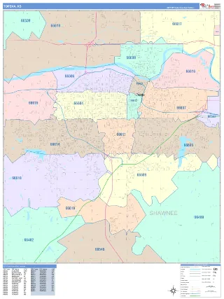 Topeka, KS ColorCast style ZIP Code wall map