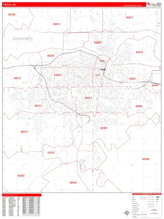Topeka, KS RedLine style ZIP Code wall map