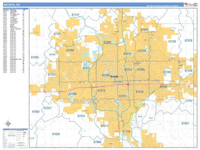 Wichita, KS ZIP Code Wall Map, Business Reference style