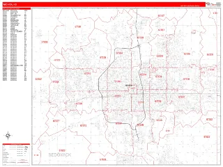 Wichita, KS RedLine style ZIP Code wall map