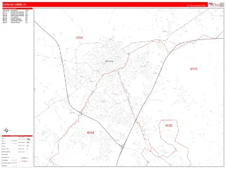 Bowling Green, KY RedLine style ZIP Code wall map