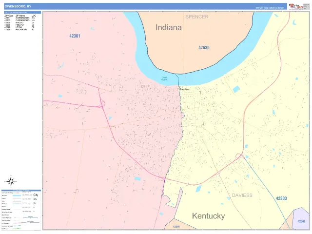 Owensboro, KY ZIP Code Wall Map, ColorCast style