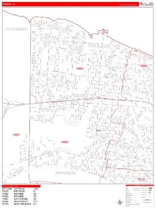 Kenner, LA RedLine style ZIP Code wall map