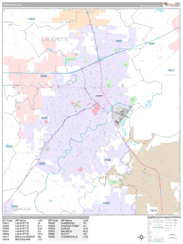 Lafayette, LA ZIP Code Wall Map, Classic style