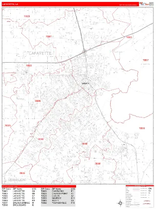 Lafayette, LA RedLine style ZIP Code wall map