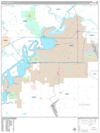 Lake Charles, LA Classic style ZIP Code wall map