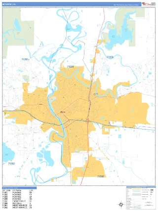 Monroe, LA Business Reference style ZIP Code wall map