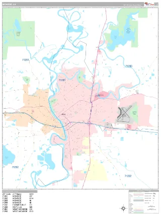 Monroe, LA Classic style ZIP Code wall map