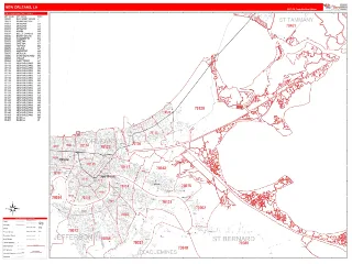 New Orleans, LA RedLine style ZIP Code wall map