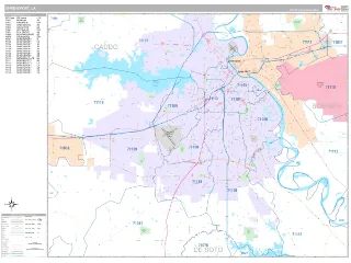 Shreveport, LA Classic style ZIP Code wall map