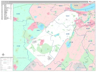 Brookline, MA Classic style ZIP Code wall map