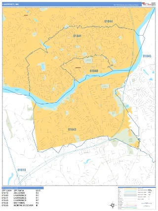 Lawrence, MA Business Reference style ZIP Code wall map
