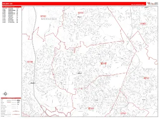 Malden, MA RedLine style ZIP Code wall map