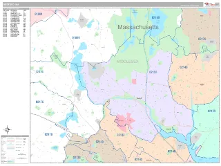 Medford, MA Classic style ZIP Code wall map