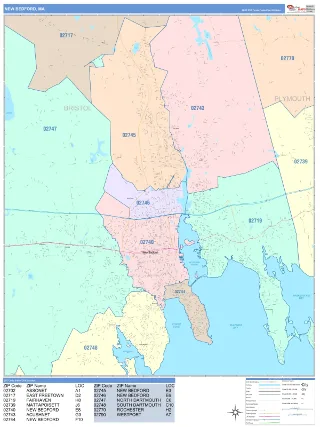 New Bedford, MA ColorCast style ZIP Code wall map
