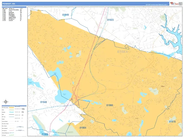 Peabody, MA ZIP Code Wall Map, Business Reference style