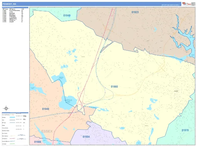 Peabody, MA ZIP Code Wall Map, ColorCast style